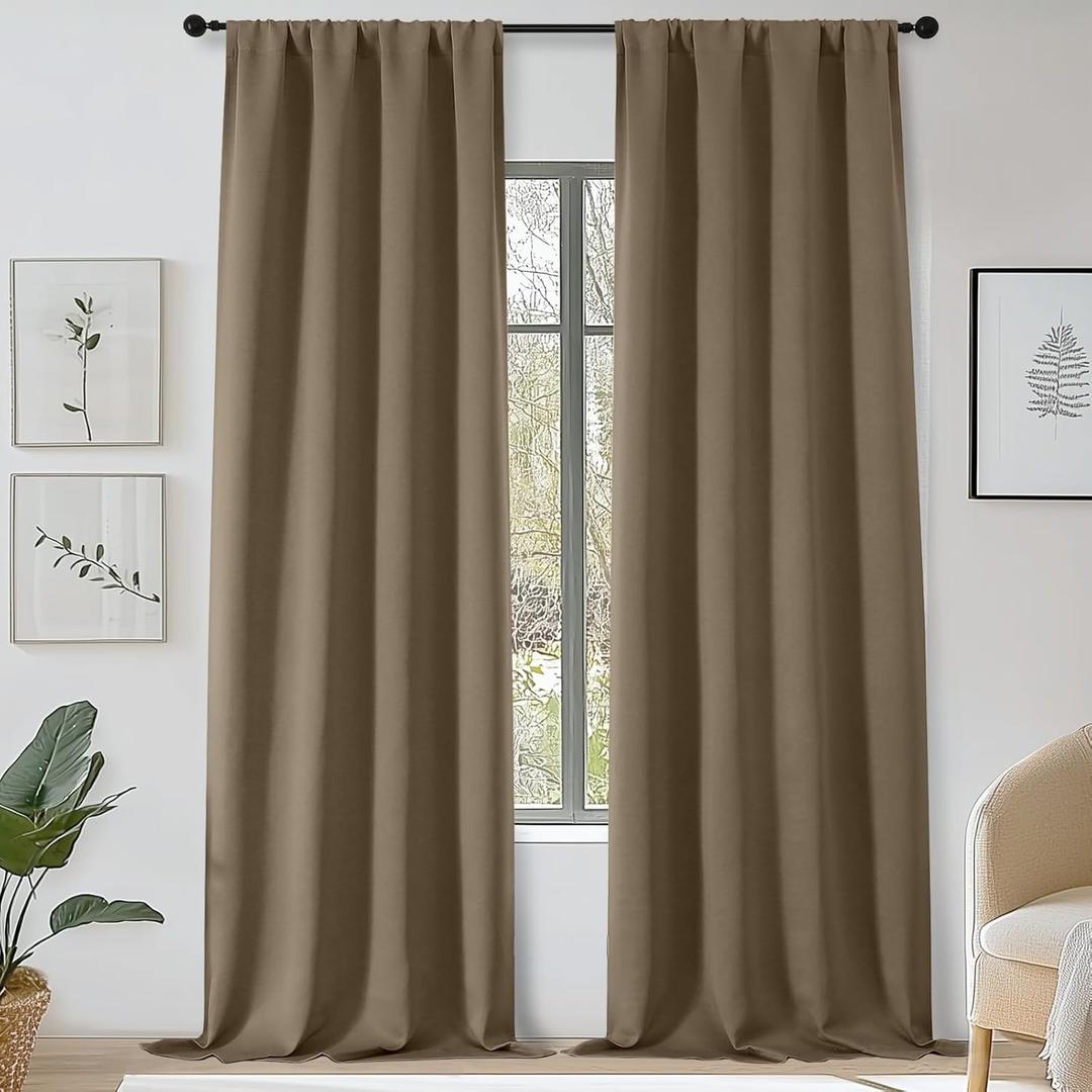 OWENIE Sally Taupe Blackout Curtains 96 Inches Long 2 Panels Set for Bedroom Living Room, Solid Room Darkening Thermal Insulated Energy Saving Window Treatments Drapes, W40 x L96 Inch, Taupe
