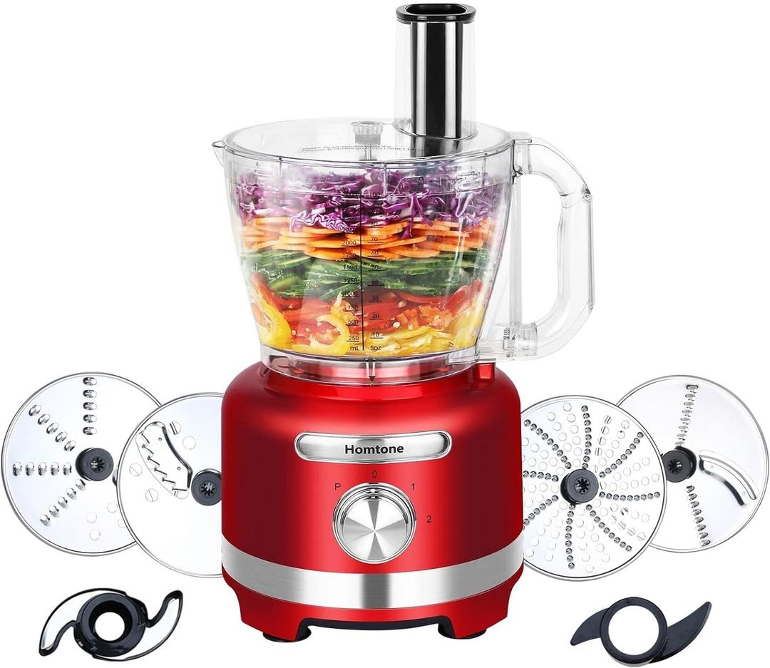 Homtone Food Processor 16 Cup, Vegetable Chopper Electric, Food Processors for Shredding, Slicing, Doughing and Chopping, 6 Blades 8 Functions for Home Use, 2 Speed & Pulse Speed, 600W, Red