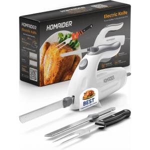 Homaider Electric Knife for Meat Slicing, Turkey, Carving Meat, Bread & More | Ergonomic Handle + 2 Carving Reciprocating Stainless Steel Blades and Serving Fork Included, 6 Foot Cord