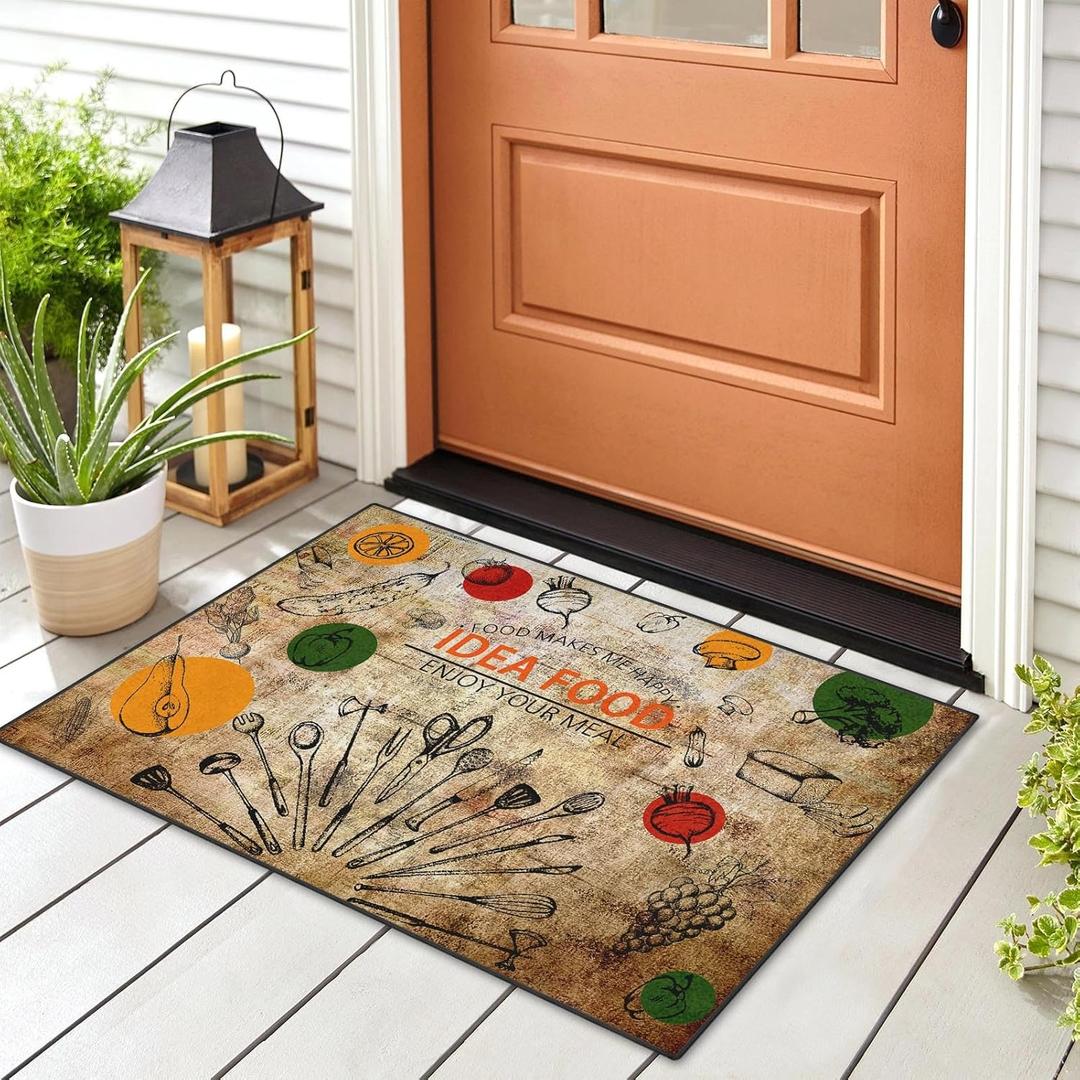 Area Rug, Washable and Non-Slip 2'x3' Retro Vintage Chef Fruit Cafe Dinning Small Indoor Entryway Door Mat, Floor Mat Carpet for Bedroom, Kitchen, Bathroom, Laundry, Living Room