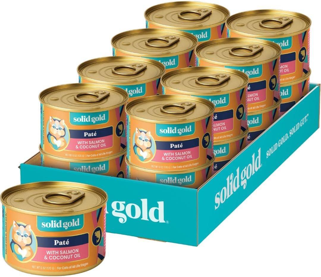 Solid Gold Tropical Blendz Salmon Pate in Coconut Oil - Nutrient-Rich Wet Cat Food for All Life Stages, 16 Pack, Best By 31 MAY 2028