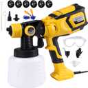 1000W Paint Sprayer with Cleaning & Blowing Joints,1400ml Cup Spray Paint Gun with Adjustable Flow Width,6 Nozzles and 3 Patterns,Yellow Paint Sprayer for House Painting,Easy to Clean