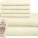 Casa Platino 100% Cotton Sheets Full Size, 6 Piece Sheet Set with 500 Thread Count Silky Smooth Sateen Finish, Lightweight and Durable Full Size Sheet Set with 15 Inch Deep Pocket Fitted Sheet Ivory