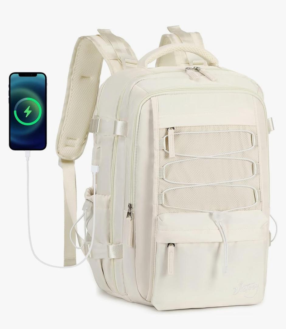 Travel Backpack for Women Men 17 Inch Laptop Backpacks with USB Port Carry on Bag Airline Approved Large College School Bookbags Waterproof Work Business Sport Rucksack Casual Daypack (White)