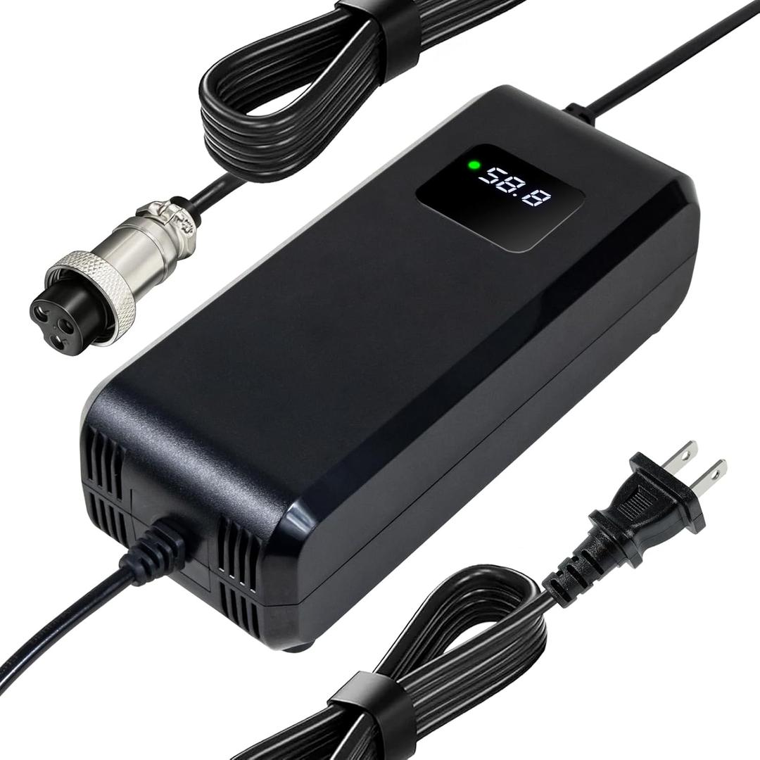 YZPOWER 52V Lithium Battery Charger 58.8V 4A Power Charger Adapter Smart Rapid Charger with Display for 14S 51.8V 52V Li-ion Battery Pack (4A(GX16-3))