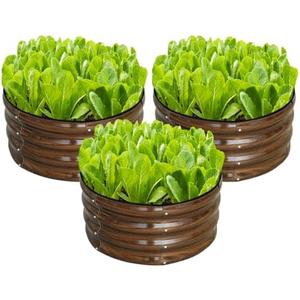 SnugNiture 3 Pcs 2x2x1ft Round Galvanized Raised Garden Bed Kit Outdoor, Metal Planter Box for Planting Plants Vegetables, Brown