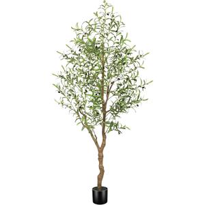FEELEAD 6FT Faux Olive Tree, Large Olive Trees Artificial Indoor with Natural Wood Trunk & Lifelike Leaves, Tall Artificial Olive Tree with Pot for Home Office Living Room Decor