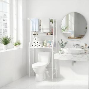 UDEAR 3-Tier Over The Toilet Rack,with Hanging Rod,Tower Shelf,White, 26.8 x 9.8 x 64.2 inches