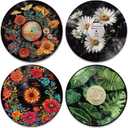 twinklemon 4PCS Vinyl Record Decor 12 Inch Record Decorations for Indie Hippie Room Decor Botanical Wall Art for Room Aesthetic Flower Leaves Records Wall Decor for Music Party Studio Display
