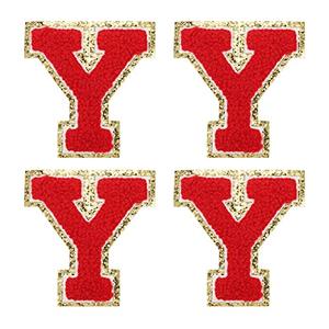 MECCANIXITY 4Pcs Chenille Letter Patches Iron on Letter Patches Red Y Alphabet Decorative Repair Embroidered Patches for Clothing, Shoes, Hats, Backpacks