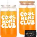 2 x Mom Gifts, Cool Moms Club 18 Oz Can Glass Cup, Funny New Mom Presents Ideas for Mother's Day Birthday Valentine's Day