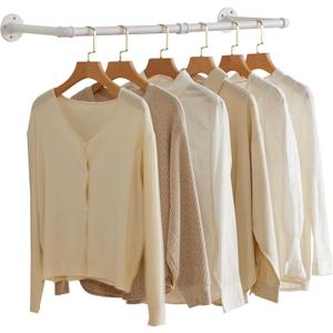 IBUYKE Industrial Pipe Clothes Rack, 37 Inch Wall Mounted Clothing Rack, Space-Saving Hanging Closet Rod, Heavy Duty Multi-Purpose Garment Rack for Closet and Laundry Room, White TYJ001W