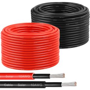 Solar Panel Wire 10 AWG(6mm) - Solar Extension Cable 100Ft Black & 100Ft Red 10 Gauge Tinned Copper PV Wire for Outdoor Automotive RV Solar Panel Boat Marine (Black+Red)