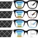 Progressive Multifocus Reading Glasses for Women Men Blue Light Blocking Spring Hinge Square Computer Readers (4 Pack Mixed a)