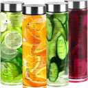 Glass Juice Bottles 4 Pack 20 oz - Wide Mouth Glass Water Bottles with Lids - for Juicing, Protein, Smoothie, Milk, Reusable, BPA Free, Stainless Steel Lids, Blender, Shaker Bottle (20oz/600ml)