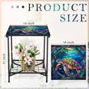 Cinnvoice Outdoor Side Table 2-Tier Storage Square Small Mosaic Patio Accent Indoor End Plant Coffee Tea Table for Yard Patio Porch Garden Living Room, Bedroom(Turtle Style)