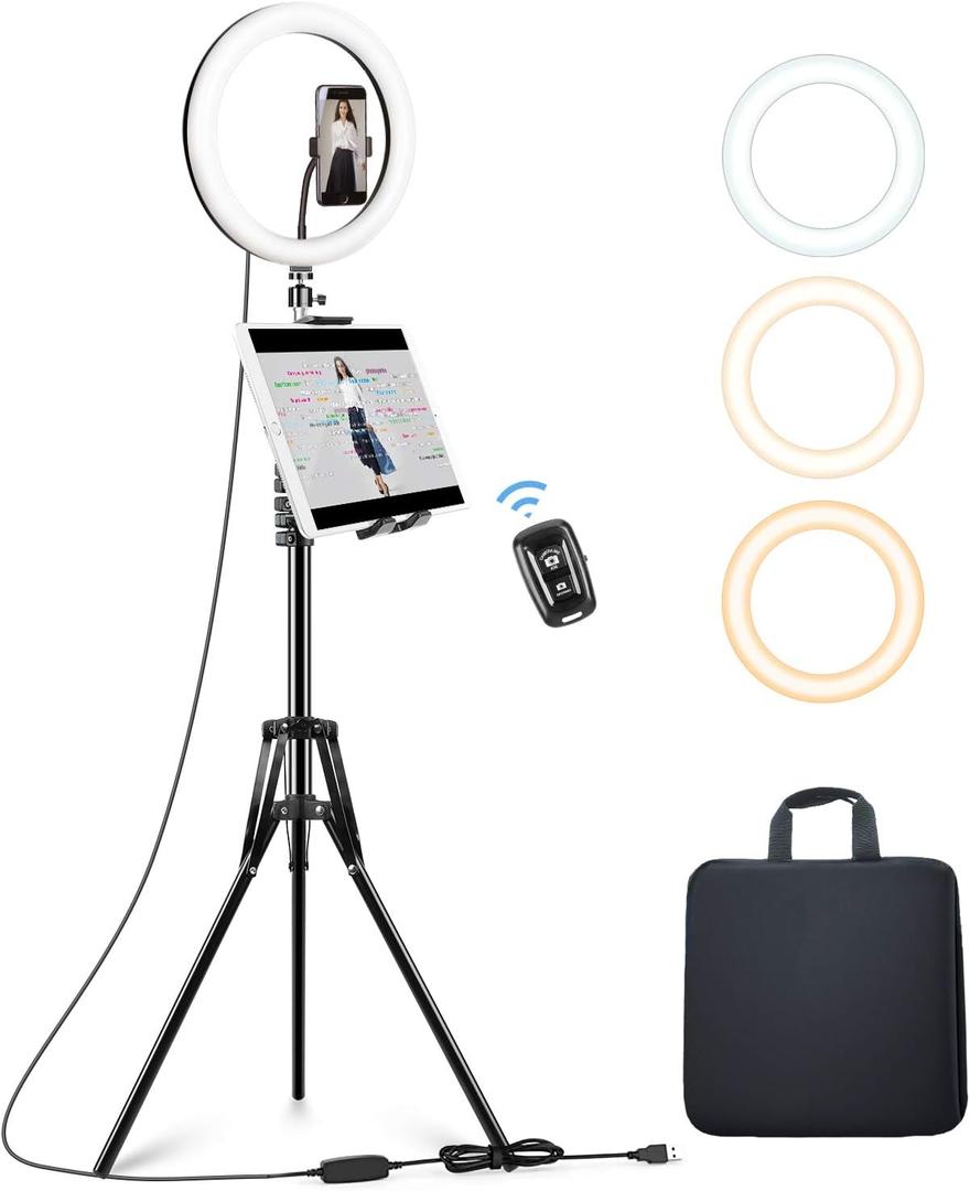 Elitehood 12 Ring Light with Tripod Stand (72 Tall) & iPad/Phone Holder, Dimmable Selfie Circle LED Lights Ringlight for Video Recording, Conference, Makeup, Laptop, Computer, Webcam, YouTube