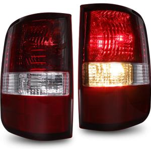 Smoked Red Tail Lights Pair with Bulbs, Compatible with Ford F-150 2004 2005 2006 2007 2008, Driver & Passenger Side Rear Lamps