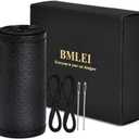 BMLEI Top Genuine Leather Steering Wheel Cover with Anti-Slip Design, Soft Padding, Universal 15 Inch Auto Car Steering Wheel Stitch on Wrap (black thread)