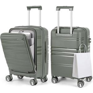 RAINSMORE Expandable Carry on Luggage 20 Inch, Airline Approved Carry on Suitcase with Front Pocket&Laptop Compartment, Hardshell Rolling Travel Luggage with Spinner Wheels,Sage Green
