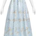 LTAKK Regency Dress Women Regency Costume Empire Waist Tea Party Embroidery Victorian Gown with Sash and Gloves, XL