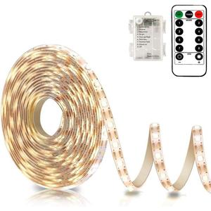 echosari Battery Powered Led Strip Lights with Remote Warm White, 8 Modes, Dimmable, Timer, Self-Adhesive, Cuttable, Waterproof, 9.8FT 90Led Strip Lights for TV Kitchen Cupboard Bedroom Decor