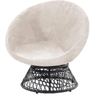 PrinceDeco Velvet Round Saucer Chair Cover (Slipcover Only) High Stretch Papasan Chair Cushion Cover Removable Furniture Protector for Living Room Washable,Fits 29-37 inch, Medium, Ivory