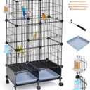 46-Inch Bird Cage, with Wooden Perches, Metal Parakeet Cage with Slide-Out Tray, Water Bottle & Feeder, Bird Cages for Parrot, Parakeets, Cockatiel, Lovebird, Pigeon and Small Mid-Sized Birds