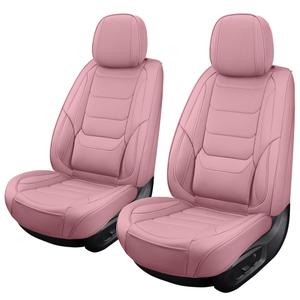 SCOMEE Leather Car Seat Covers Front Automotive Seat Protectors | Breathable Waterproof Durable Anti-Slip Full Coverage & Lumbar Support Design Universal Fit for Most Cars SUVs Trucks Pink, PINK1-Front