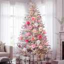 108 Pcs Pink Rose Christmas Tree Decorations Set Include 60 Pcs Faux Rose 3.94 Inch and Stems Ornaments and 48 Pink Magnetic Butterfly with Adhesive Dot for DIY Wreath Wedding Floral Pick
