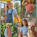 2 x 3 Pack Girls Shirts Short Sleeve Mock Turtleneck Cotton Cute Lettuce Trim Summer Tops 7-8Y Kids Clothes, (Mix Colors)