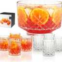 Viski Admiral Punch Bowl Set with 8 Tumblers, Cut Crystal Cocktail Party Serveware, Dishwasher Safe, 2.5 Gallons, 9 Oz Glasses, Set of 9