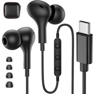 USB C Headphones Wired Earbuds for iPhone 17 16 Pro Max 15 for Samsung S26 S25 Ultra S24 S23 Wired Headphones,Corded USB Type C Earphones with Microphone& Remote for iPad 10 11th Pixel 10a 9 9a,Black
