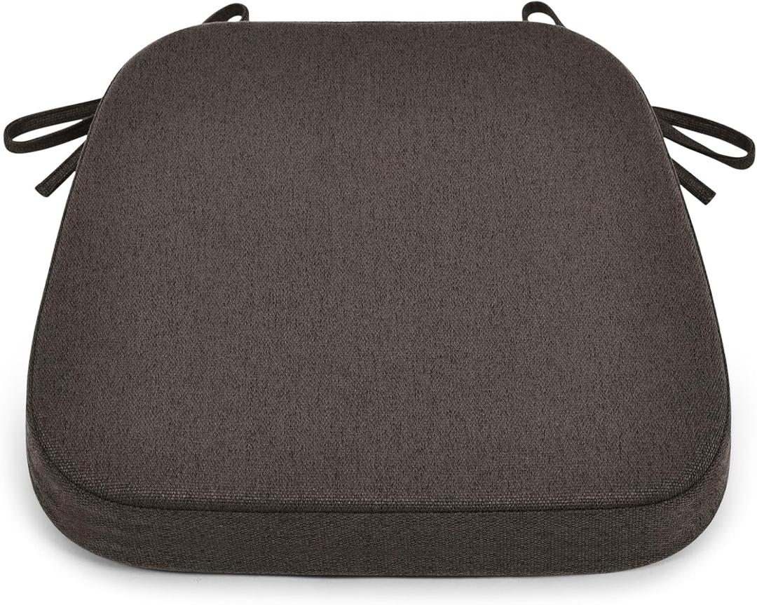 Shinnwa Seat Cushion for Dining Chairs, Patented Design Memory Foam Dining Chair Pad with Ties and Washable Cover, 17" x 16" x 2", Dark Brown