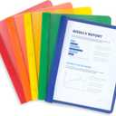 Blue Summit Supplies Assorted Color Plastic Report Covers with Prongs, 3 Prong Clear Front Report Cover for Presentation, Document, Red, Orange, Yellow, Green, Blue, 25 Pack