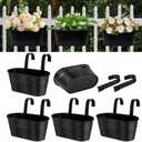 Metal Railing Planters for Outdoor Plants - 5 Pcs Balcony Hanging Flower Pots with Detachable Hooks & Drain Holes, Windowsill Oval Hanging Bucket Pots Fence Planters for Garden Home Decor, Black