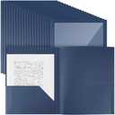 Teling 48 Pcs Plastic Folders with Front Clear Pocket and Business Card Holder 2 Pocket Heavy Duty Folders Plastic Letter Size Paper for Business School Office Supplies (Dark Blue)