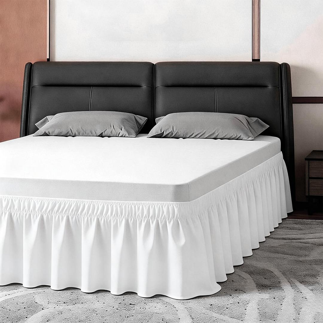 ANARACHON King Bed Skirt, Elastic Wrap Around Bed Skirt King Size, Bed Skirts for Adjustable Bed, Easy Fit with 14" Drop Length Tailored Drop Dust Ruffle (White)