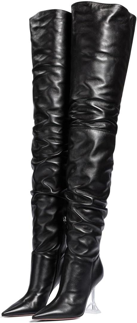 anteikira Women's Fashion Pointed Toe Clear Heel Over the Knee Boots Slouch High Heel Side Zipper Tall Boots for Women Size 5.5-12US