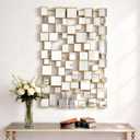 Gold Modern Wall Mirror - 45"30" Large Metal Framed Decorative Mirror, Unique Mosaic Design Wall Mirrors for Living Room Entryway Hallway Home Art Decor