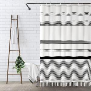 Awellife Black and White Boho Shower Curtain for Bathroom Stripe Tassel Shower Curtain 72 X 72 Inches Farmhouse Cotton