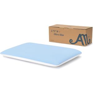 AM AEROMAX 2.75 Inches Standard Size Hyper Slim Memory Foam Pillow for Stomach and Back Sleepers - Thin, Flat Design for Cervical Neck Alignment and Deeper Sleep. (Blue/White)