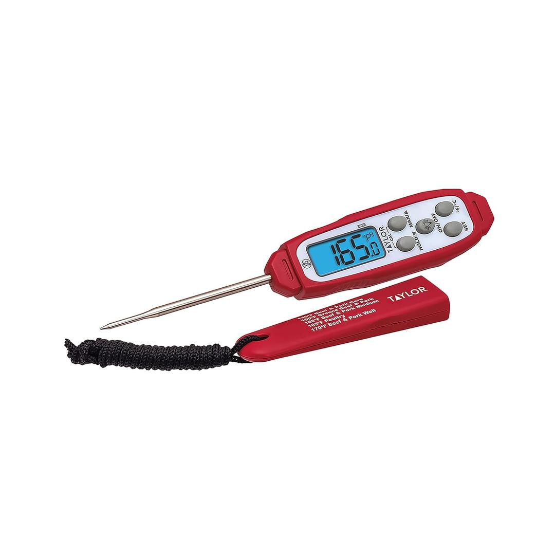 Taylor Digital Instant Read Meat Thermometer for GLP-1 High Protein Meal Prep  Waterproof Kitchen Probe for Chicken, Steak, Lean Cuts, Grill, BBQ  Fast Temperature Check, Blue Backlight Display, Red