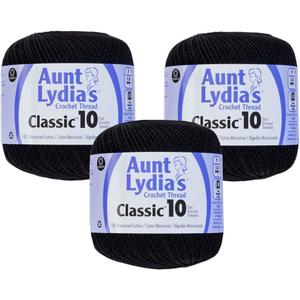 Aunt Lydia's Bulk Buy Crochet Cotton Classic Crochet Thread Size 10 (3-Pack) Black 154-12