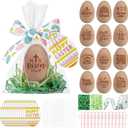 Soulchen 12 Set Easter Gifts He is Risen Wooden Resurrection Eggs Basket Stuffers with Raffia Gift Bag Ribbon and Card for Adults Christian Easter Basket Religious Centerpieces for Table Decorations