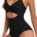 Eomenie Women's One Piece Swimsuits Tummy Control Cutout High Waisted Bathing Suit Wrap Tie Back 1 Piece Swimsuit (Black, S)