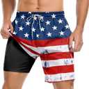 American Trends Mens Swim Trunks with Compression Liner Board Shorts for Men Quick Dry Swimsuits Bathing Suit Swimwear M-XXL (XXL, American Flag)