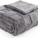 Cozy Bliss Checkered White Faux Rabbit Fur Throw Blanket, Soft Fuzzy Fluffy Minky Cream Furry Blankets for Couch, Bed (Grey, Queen(90" x 90"))