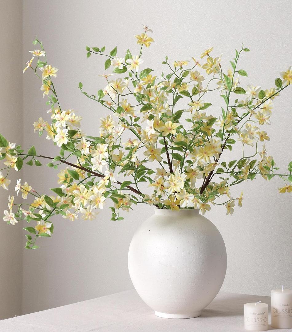 Fake Flowers, 3 Pcs Artificial Flowers Greenery Stems Faux Greenery Stems Branches for Vases Realistic Silk Real Touch Spring Greenery Stems Bulk Bedroom Office Wedding Table Summer Home Decor