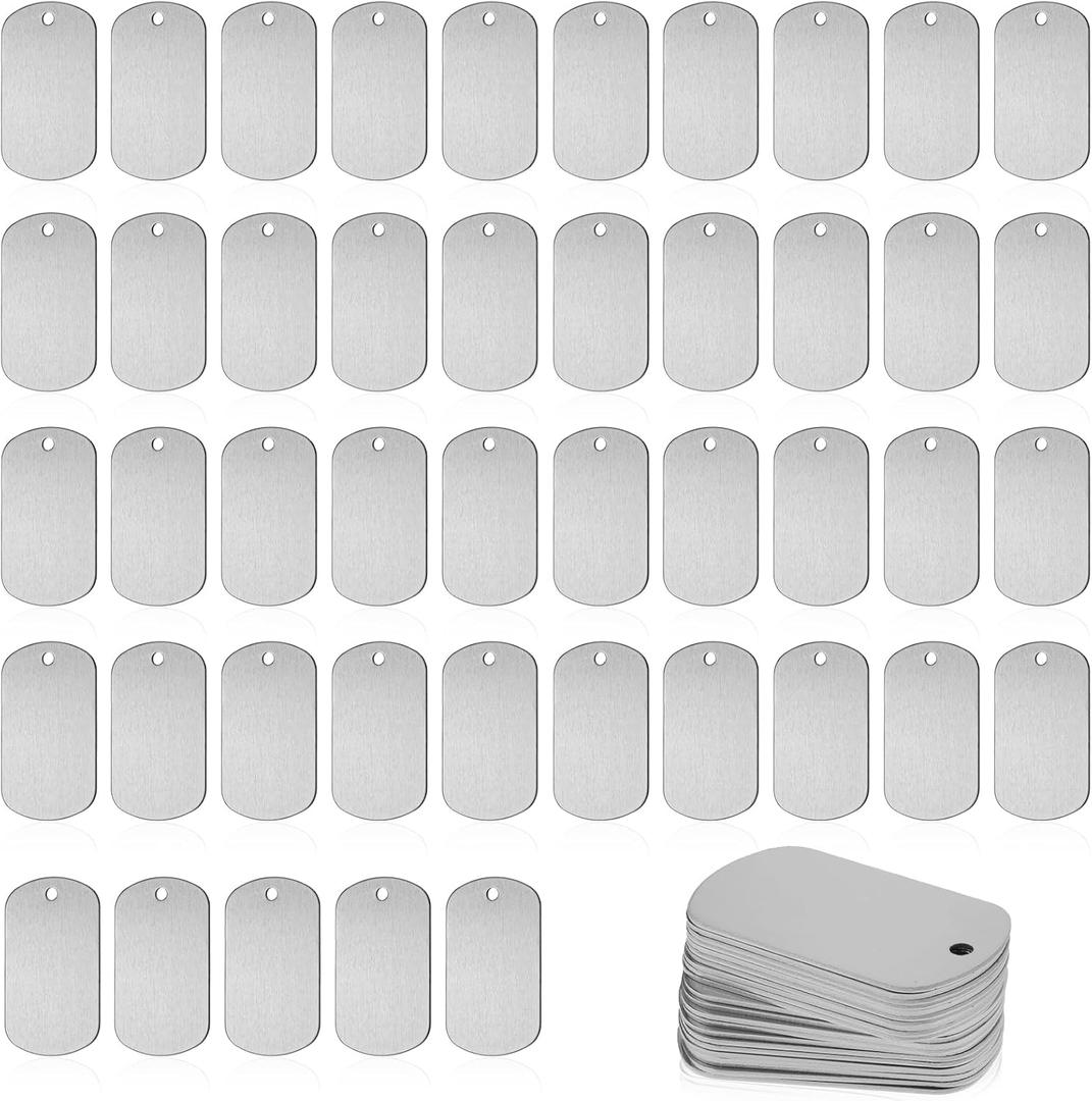 50 Pack Metal Stamping Blanks Silver Metal Tags Engraving Blank Tags Signs Aluminum Stamping Blanks Keychain Blank Dog Tag